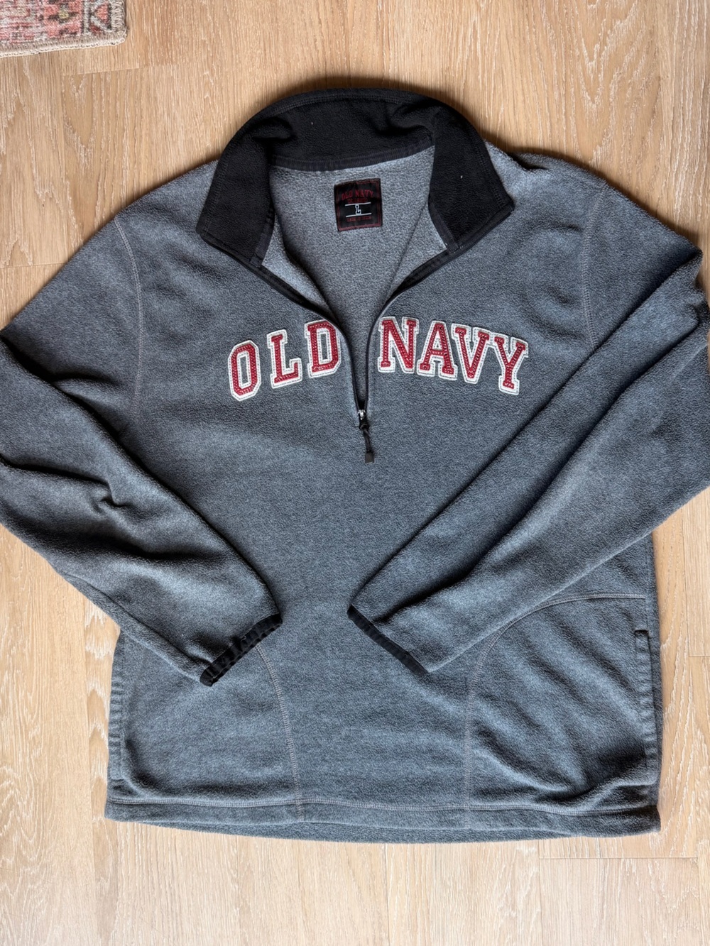 Vintage Old Navy Gray Fleece Quarter Zip with Black Trim and Red Logo Patch